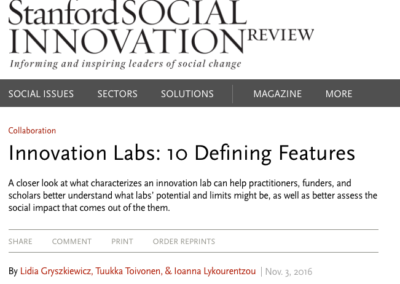 Stanford Social Innovation Review “Innovation Labs: 10 Defining Features”